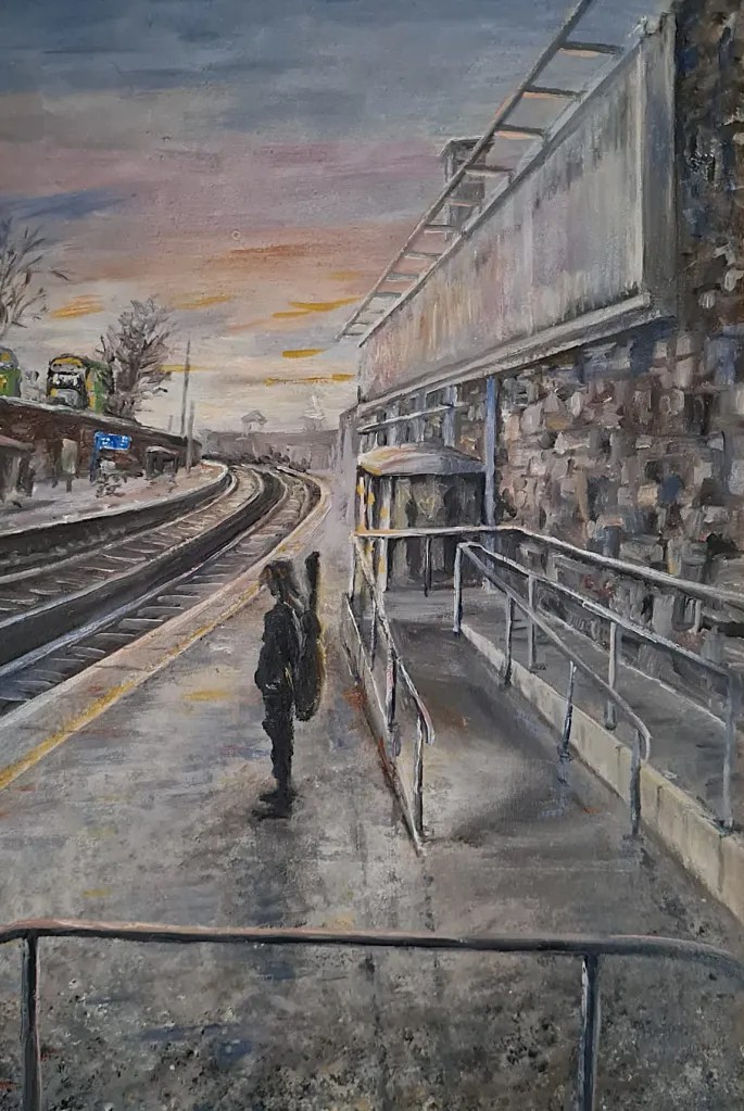 Preparing to Busk, Dun Laoghaire DART Station